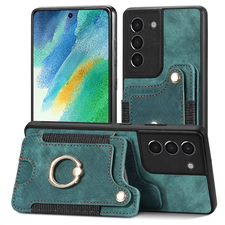 Cassa del telefono del raccoglitore della multi-carta dell'anello di retro pelle-feel, For Samsung Galaxy S21 5G, For Samsung Galaxy S21+ 5G, For Samsung Galaxy S21 Ultra 5G, For Samsung Galaxy S21 FE 5G