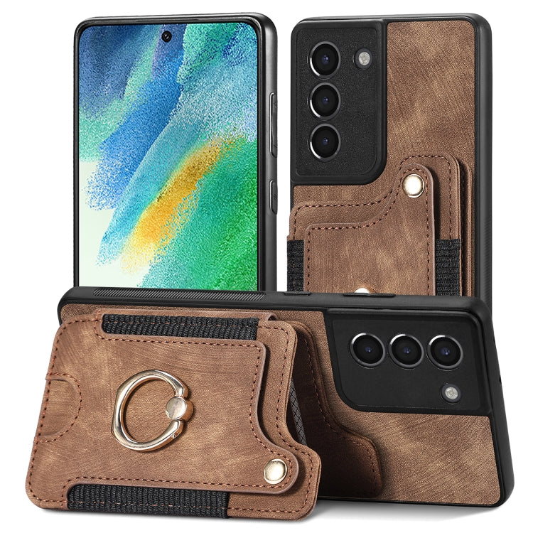 Cassa del telefono del raccoglitore della multi-carta dell'anello di retro pelle-feel, For Samsung Galaxy S21 5G, For Samsung Galaxy S21+ 5G, For Samsung Galaxy S21 Ultra 5G, For Samsung Galaxy S21 FE 5G
