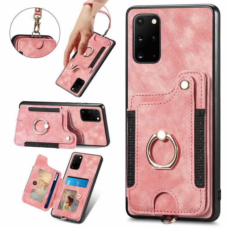 Cassa del telefono del raccoglitore della multi-carta dell'anello di retro pelle-feel, For Samsung Galaxy S20+, For Samsung Galaxy S20 FE, For Samsung Galaxy A54 5G, For Samsung Galaxy A53 5G