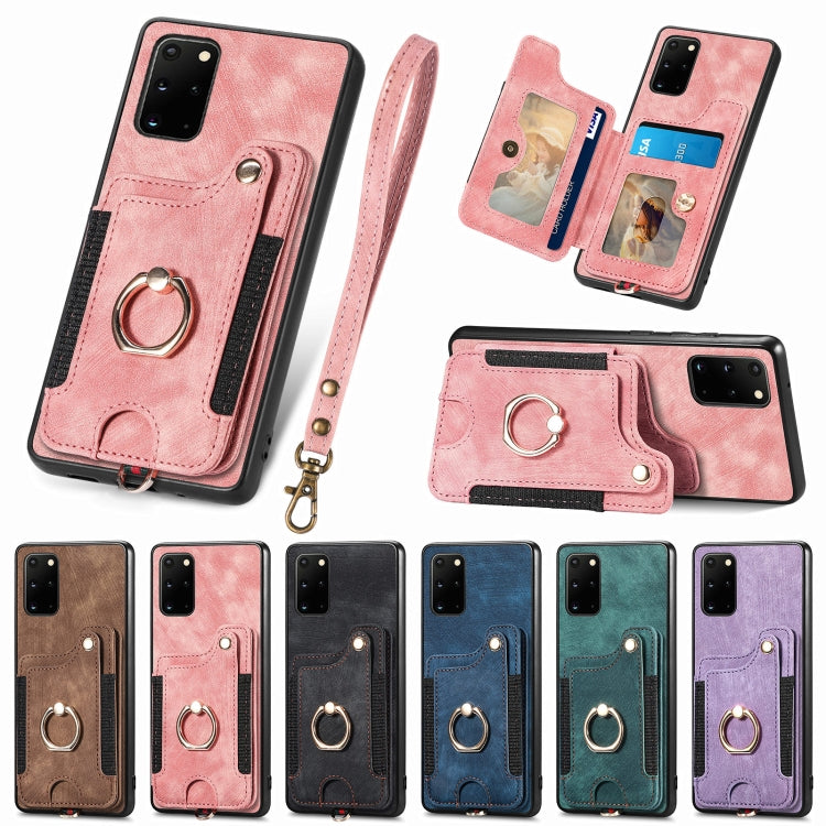Cassa del telefono del raccoglitore della multi-carta dell'anello di retro pelle-feel, For Samsung Galaxy S20+, For Samsung Galaxy S20 FE, For Samsung Galaxy A54 5G, For Samsung Galaxy A53 5G