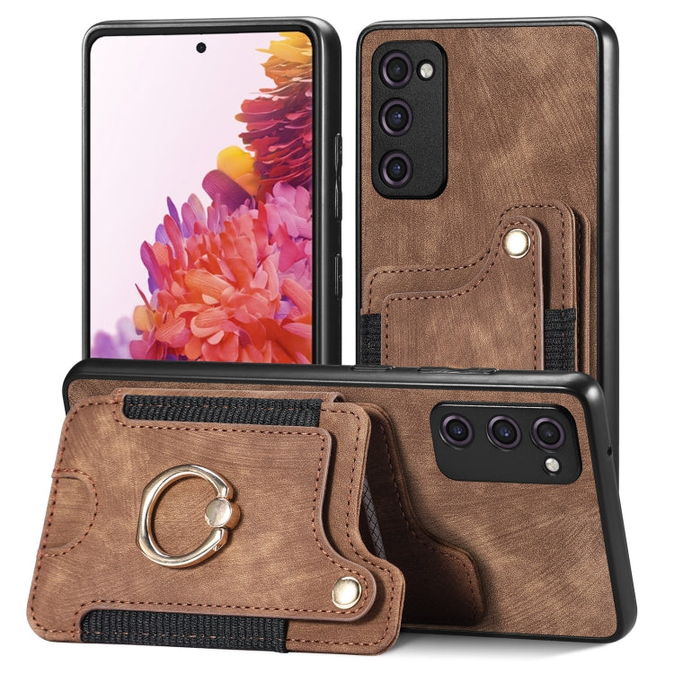 Cassa del telefono del raccoglitore della multi-carta dell'anello di retro pelle-feel, For Samsung Galaxy S20+, For Samsung Galaxy S20 FE, For Samsung Galaxy A54 5G, For Samsung Galaxy A53 5G