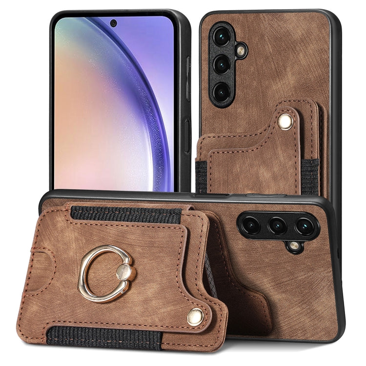 Cassa del telefono del raccoglitore della multi-carta dell'anello di retro pelle-feel, For Samsung Galaxy S20+, For Samsung Galaxy S20 FE, For Samsung Galaxy A54 5G, For Samsung Galaxy A53 5G