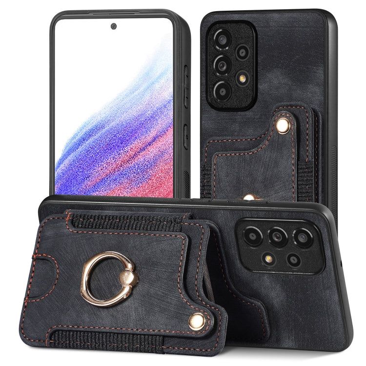 Cassa del telefono del raccoglitore della multi-carta dell'anello di retro pelle-feel, For Samsung Galaxy S20+, For Samsung Galaxy S20 FE, For Samsung Galaxy A54 5G, For Samsung Galaxy A53 5G