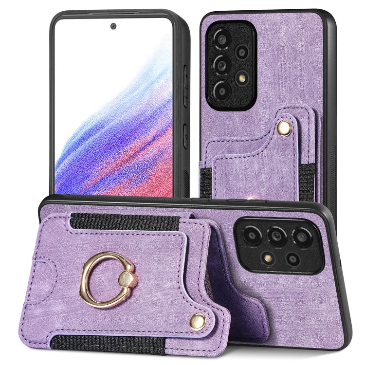 Cassa del telefono del raccoglitore della multi-carta dell'anello di retro pelle-feel, For Samsung Galaxy S20+, For Samsung Galaxy S20 FE, For Samsung Galaxy A54 5G, For Samsung Galaxy A53 5G