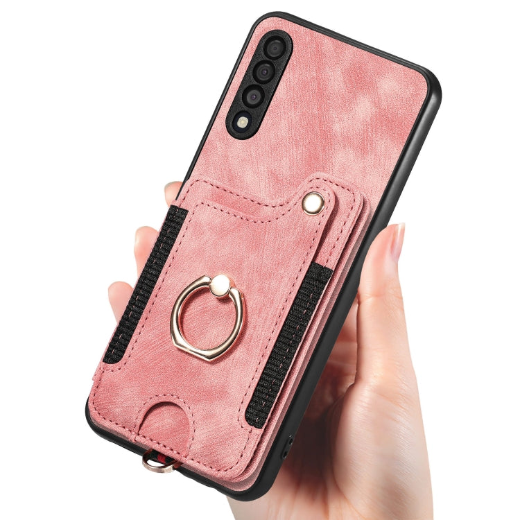 Cassa del telefono del raccoglitore della multi-carta dell'anello di retro pelle-feel, For Samsung Galaxy A50, For Samsung Galaxy A42 5G, For Samsung Galaxy A34 5G, For Samsung Galaxy A33 5G
