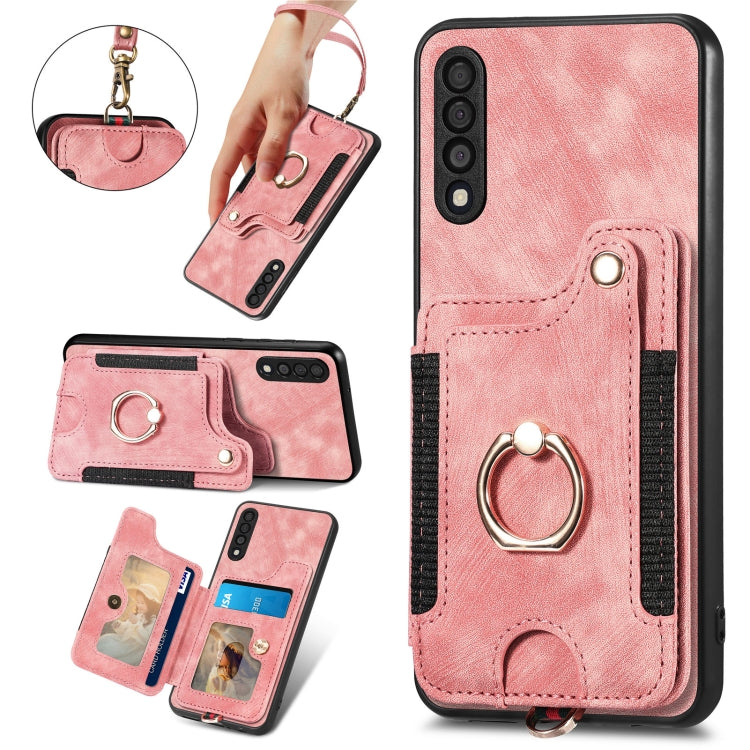 Cassa del telefono del raccoglitore della multi-carta dell'anello di retro pelle-feel, For Samsung Galaxy A50, For Samsung Galaxy A42 5G, For Samsung Galaxy A34 5G, For Samsung Galaxy A33 5G