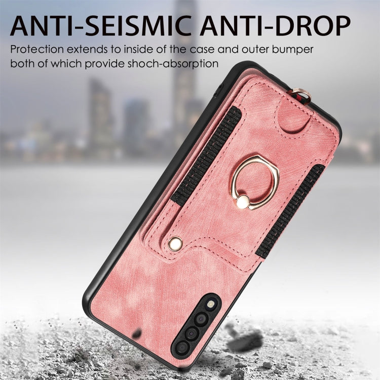 Cassa del telefono del raccoglitore della multi-carta dell'anello di retro pelle-feel, For Samsung Galaxy A50, For Samsung Galaxy A42 5G, For Samsung Galaxy A34 5G, For Samsung Galaxy A33 5G