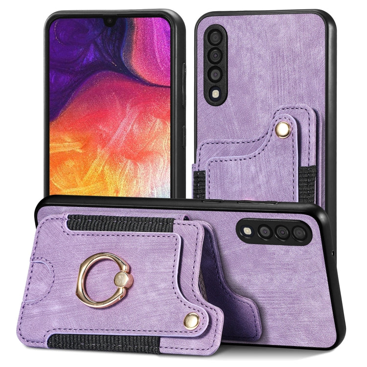 Cassa del telefono del raccoglitore della multi-carta dell'anello di retro pelle-feel, For Samsung Galaxy A50, For Samsung Galaxy A42 5G, For Samsung Galaxy A34 5G, For Samsung Galaxy A33 5G