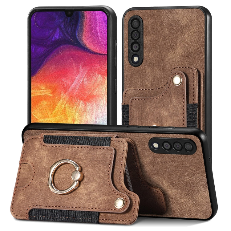 Cassa del telefono del raccoglitore della multi-carta dell'anello di retro pelle-feel, For Samsung Galaxy A50, For Samsung Galaxy A42 5G, For Samsung Galaxy A34 5G, For Samsung Galaxy A33 5G