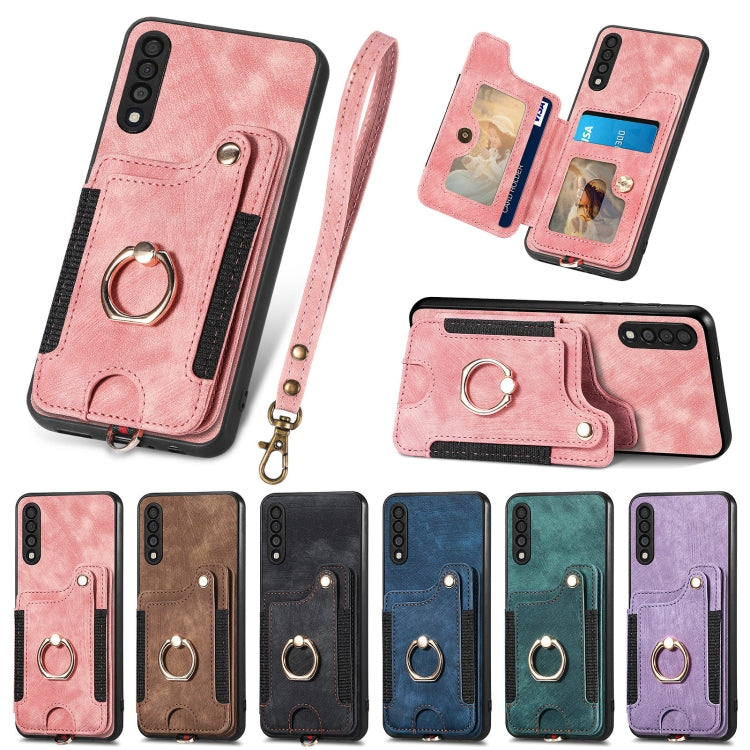 Cassa del telefono del raccoglitore della multi-carta dell'anello di retro pelle-feel, For Samsung Galaxy A50, For Samsung Galaxy A42 5G, For Samsung Galaxy A34 5G, For Samsung Galaxy A33 5G