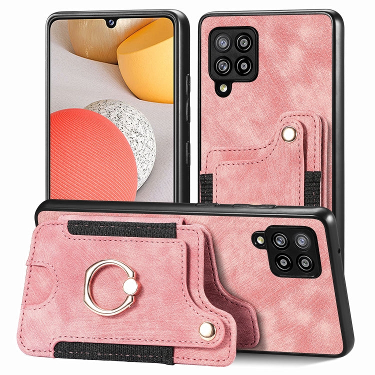 Cassa del telefono del raccoglitore della multi-carta dell'anello di retro pelle-feel, For Samsung Galaxy A50, For Samsung Galaxy A42 5G, For Samsung Galaxy A34 5G, For Samsung Galaxy A33 5G