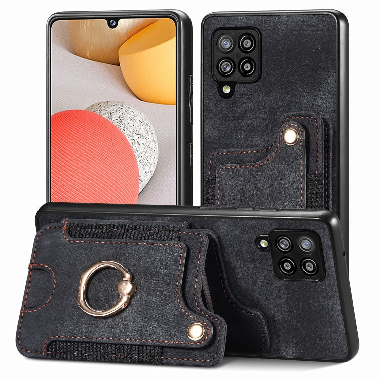 Cassa del telefono del raccoglitore della multi-carta dell'anello di retro pelle-feel, For Samsung Galaxy A50, For Samsung Galaxy A42 5G, For Samsung Galaxy A34 5G, For Samsung Galaxy A33 5G