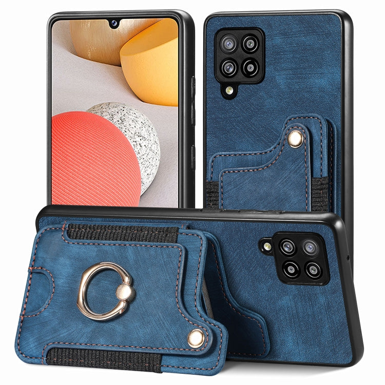 Cassa del telefono del raccoglitore della multi-carta dell'anello di retro pelle-feel, For Samsung Galaxy A50, For Samsung Galaxy A42 5G, For Samsung Galaxy A34 5G, For Samsung Galaxy A33 5G