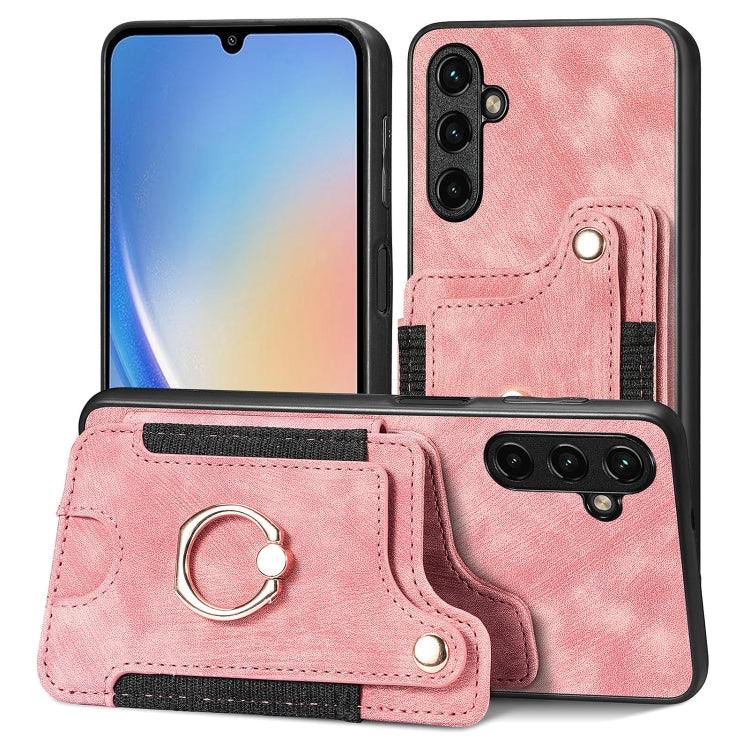 Cassa del telefono del raccoglitore della multi-carta dell'anello di retro pelle-feel, For Samsung Galaxy A50, For Samsung Galaxy A42 5G, For Samsung Galaxy A34 5G, For Samsung Galaxy A33 5G