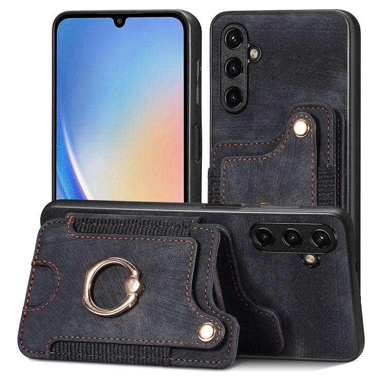Cassa del telefono del raccoglitore della multi-carta dell'anello di retro pelle-feel, For Samsung Galaxy A50, For Samsung Galaxy A42 5G, For Samsung Galaxy A34 5G, For Samsung Galaxy A33 5G