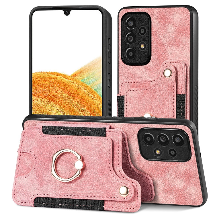 Cassa del telefono del raccoglitore della multi-carta dell'anello di retro pelle-feel, For Samsung Galaxy A50, For Samsung Galaxy A42 5G, For Samsung Galaxy A34 5G, For Samsung Galaxy A33 5G