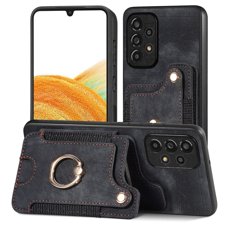Cassa del telefono del raccoglitore della multi-carta dell'anello di retro pelle-feel, For Samsung Galaxy A50, For Samsung Galaxy A42 5G, For Samsung Galaxy A34 5G, For Samsung Galaxy A33 5G