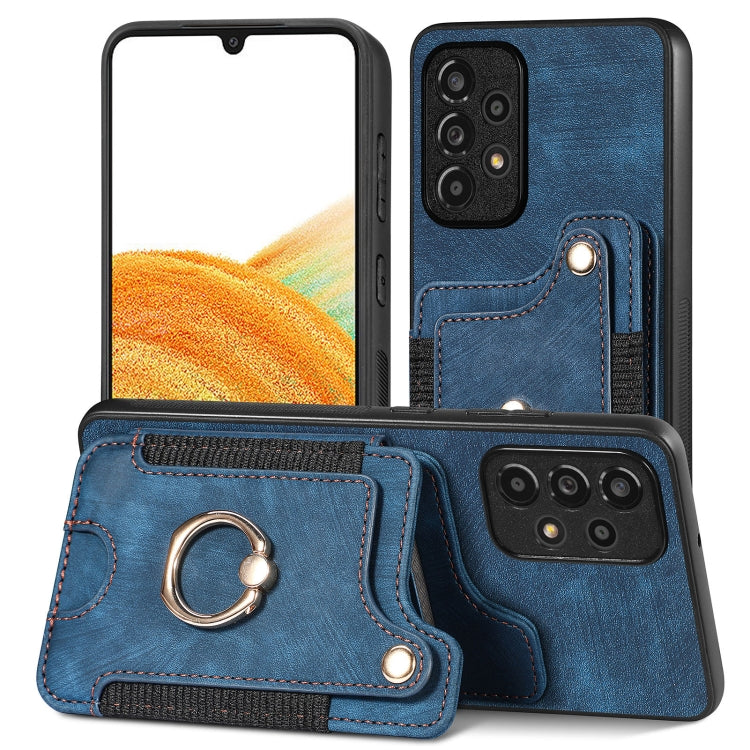 Cassa del telefono del raccoglitore della multi-carta dell'anello di retro pelle-feel, For Samsung Galaxy A50, For Samsung Galaxy A42 5G, For Samsung Galaxy A34 5G, For Samsung Galaxy A33 5G