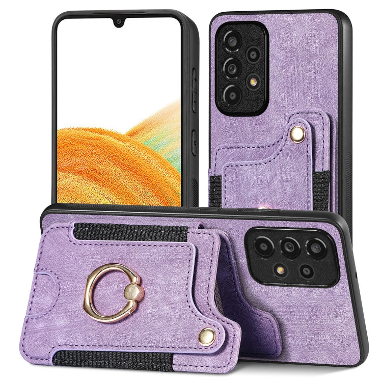 Cassa del telefono del raccoglitore della multi-carta dell'anello di retro pelle-feel, For Samsung Galaxy A50, For Samsung Galaxy A42 5G, For Samsung Galaxy A34 5G, For Samsung Galaxy A33 5G