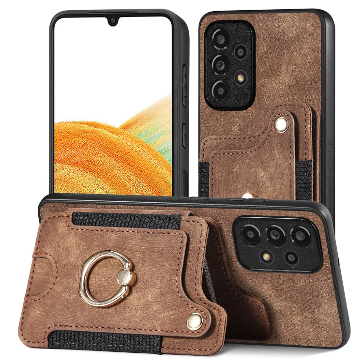 Cassa del telefono del raccoglitore della multi-carta dell'anello di retro pelle-feel, For Samsung Galaxy A50, For Samsung Galaxy A42 5G, For Samsung Galaxy A34 5G, For Samsung Galaxy A33 5G