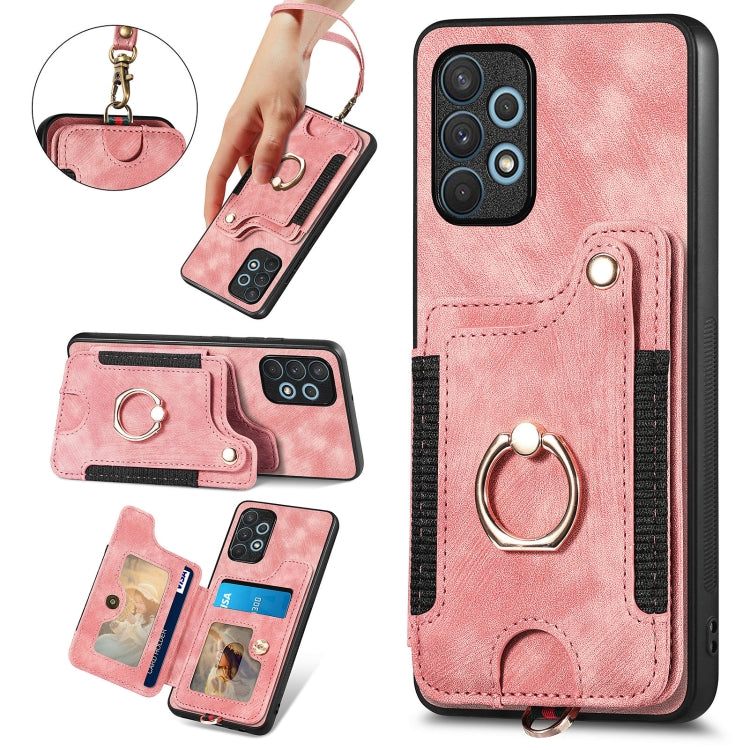 Cassa del telefono del raccoglitore della multi-carta dell'anello di retro pelle-feel, For Samsung Galaxy A32 4G, For Samsung Galaxy A21s, For Samsung Galaxy A04, For Realme C35