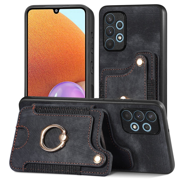 Cassa del telefono del raccoglitore della multi-carta dell'anello di retro pelle-feel, For Samsung Galaxy A32 4G, For Samsung Galaxy A21s, For Samsung Galaxy A04, For Realme C35
