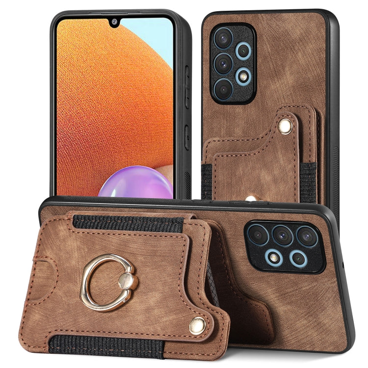 Cassa del telefono del raccoglitore della multi-carta dell'anello di retro pelle-feel, For Samsung Galaxy A32 4G, For Samsung Galaxy A21s, For Samsung Galaxy A04, For Realme C35