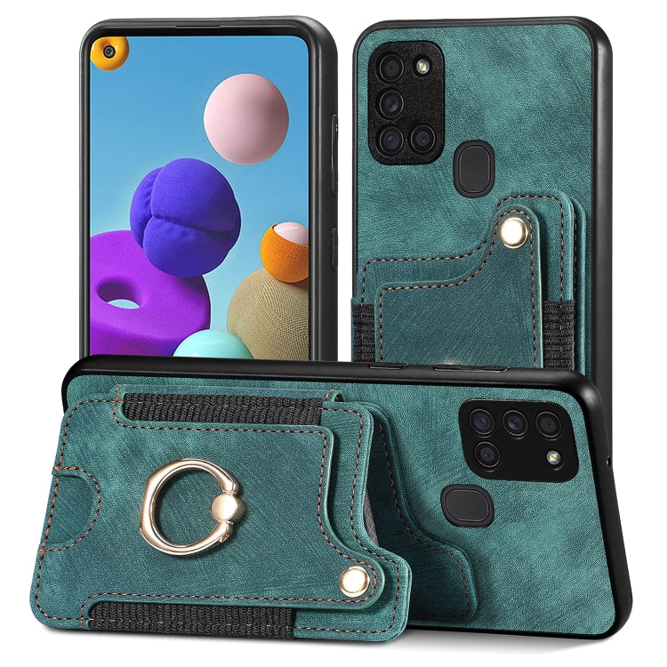 Cassa del telefono del raccoglitore della multi-carta dell'anello di retro pelle-feel, For Samsung Galaxy A32 4G, For Samsung Galaxy A21s, For Samsung Galaxy A04, For Realme C35