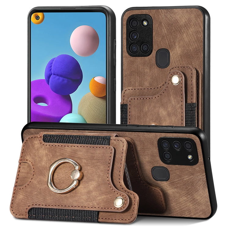 Cassa del telefono del raccoglitore della multi-carta dell'anello di retro pelle-feel, For Samsung Galaxy A32 4G, For Samsung Galaxy A21s, For Samsung Galaxy A04, For Realme C35