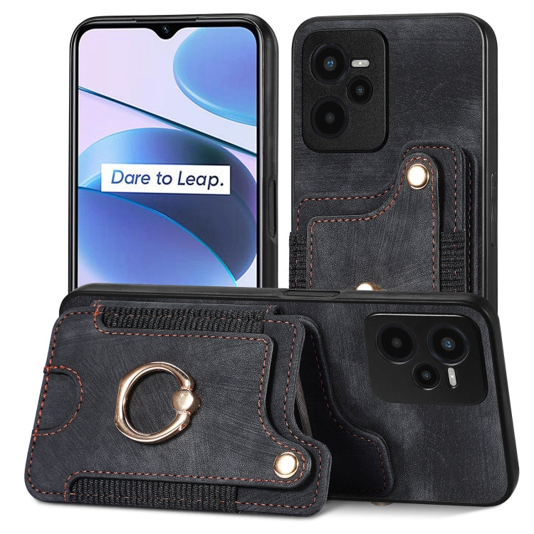 Cassa del telefono del raccoglitore della multi-carta dell'anello di retro pelle-feel, For Samsung Galaxy A32 4G, For Samsung Galaxy A21s, For Samsung Galaxy A04, For Realme C35