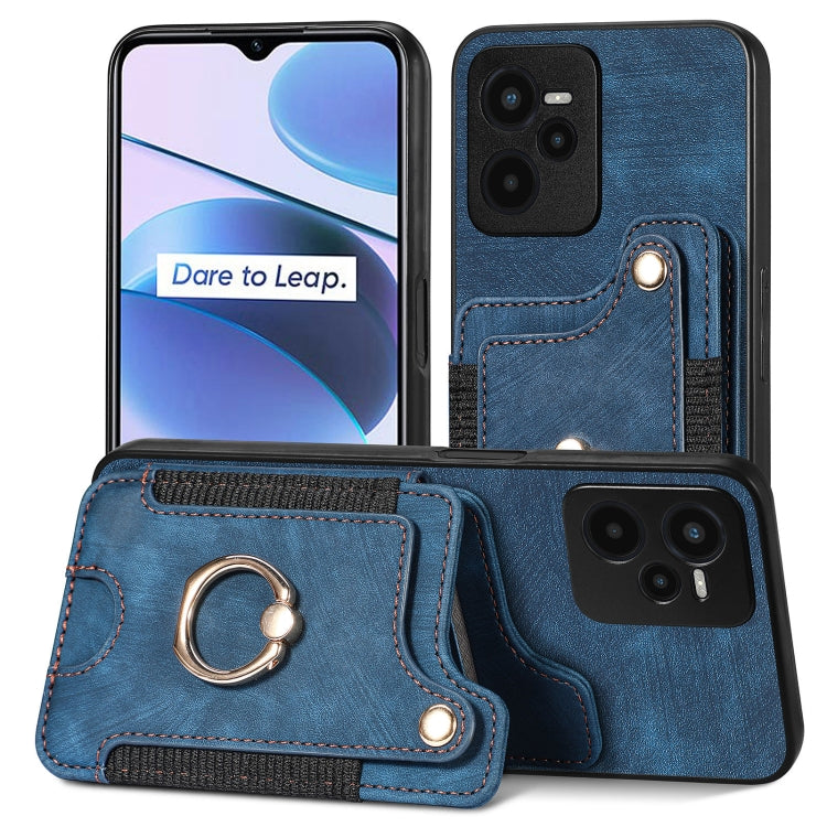 Cassa del telefono del raccoglitore della multi-carta dell'anello di retro pelle-feel, For Samsung Galaxy A32 4G, For Samsung Galaxy A21s, For Samsung Galaxy A04, For Realme C35