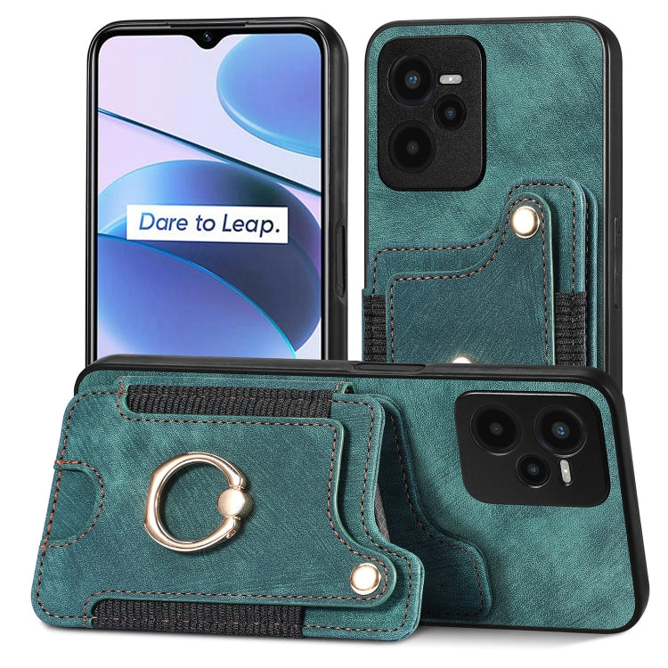 Cassa del telefono del raccoglitore della multi-carta dell'anello di retro pelle-feel, For Samsung Galaxy A32 4G, For Samsung Galaxy A21s, For Samsung Galaxy A04, For Realme C35