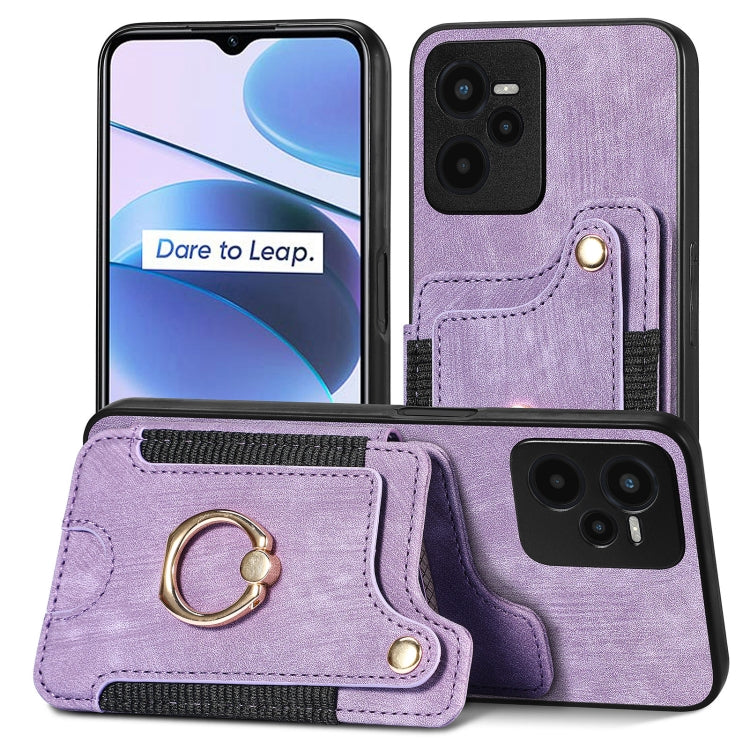 Cassa del telefono del raccoglitore della multi-carta dell'anello di retro pelle-feel, For Samsung Galaxy A32 4G, For Samsung Galaxy A21s, For Samsung Galaxy A04, For Realme C35