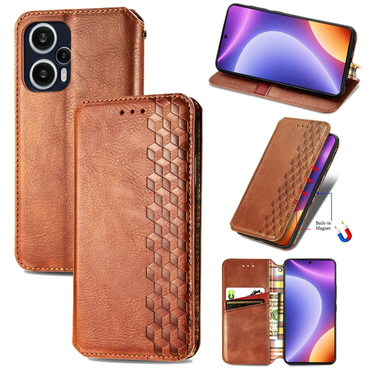 Custodia per telefono in pelle magnetica pressata a griglia cubica, For OnePlus Nord CE 3 Lite, For OPPO Find X6 Pro, For OPPO Find X6, For Redmi Note 12 Turbo, For Nokia C32