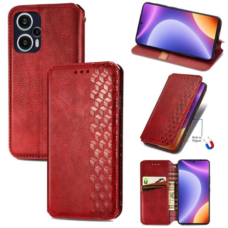 Custodia per telefono in pelle magnetica pressata a griglia cubica, For OnePlus Nord CE 3 Lite, For OPPO Find X6 Pro, For OPPO Find X6, For Redmi Note 12 Turbo, For Nokia C32