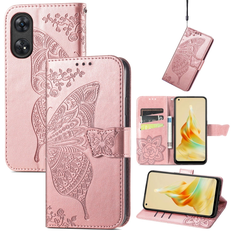 Custodia per telefono in pelle goffrata farfalla amore fiore, For OPPO Reno8 T 4G, For Honor 9C