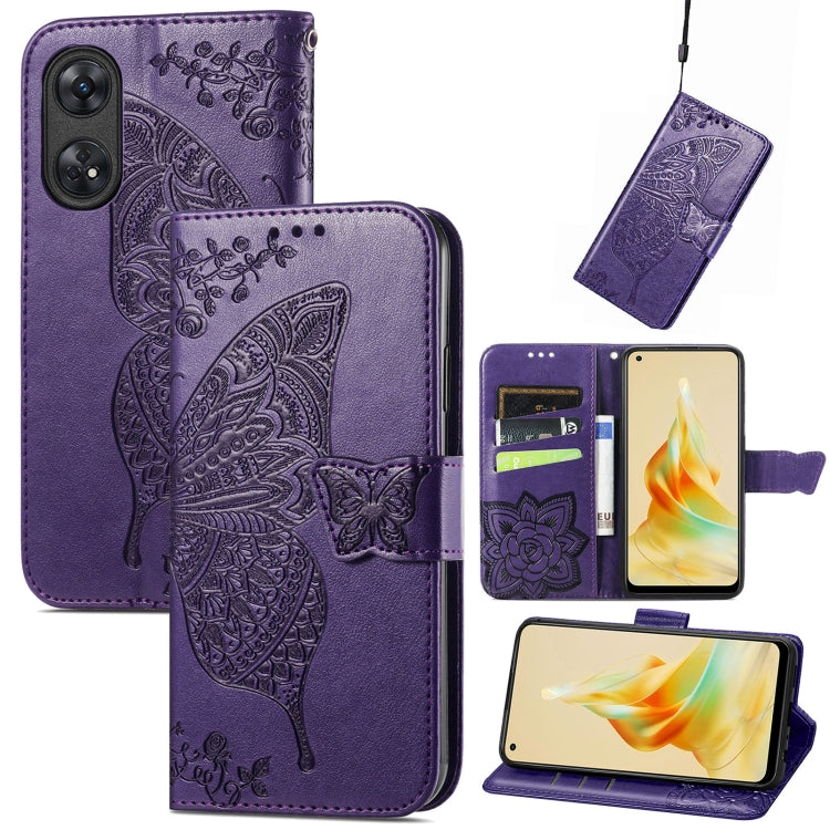 Custodia per telefono in pelle goffrata farfalla amore fiore, For OPPO Reno8 T 4G, For Honor 9C