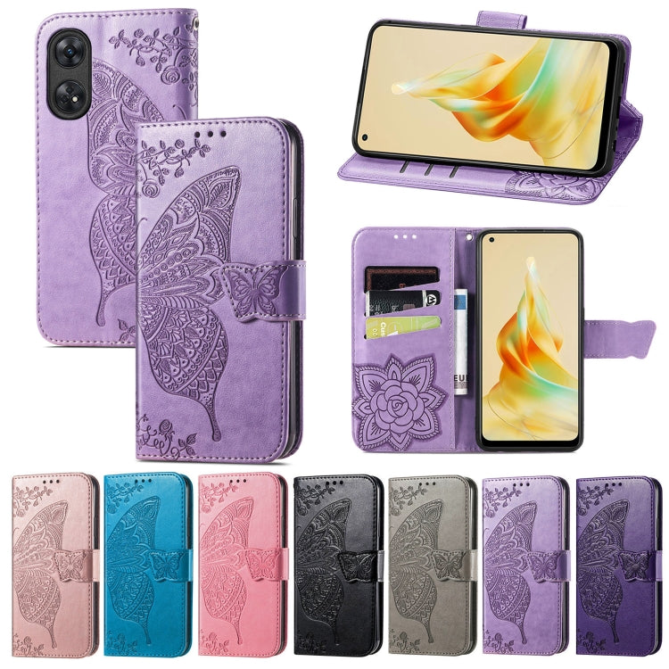 Custodia per telefono in pelle goffrata farfalla amore fiore, For OPPO Reno8 T 4G, For Honor 9C