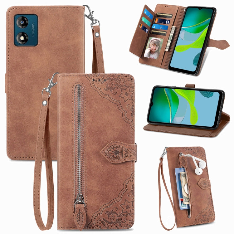 Custodia per telefono in pelle con cerniera fiore in rilievo, For Motorola Moto E13, For Motorola Moto G23, For OnePlus Nord CE 3 Lite, For OPPO Find X6 Pro