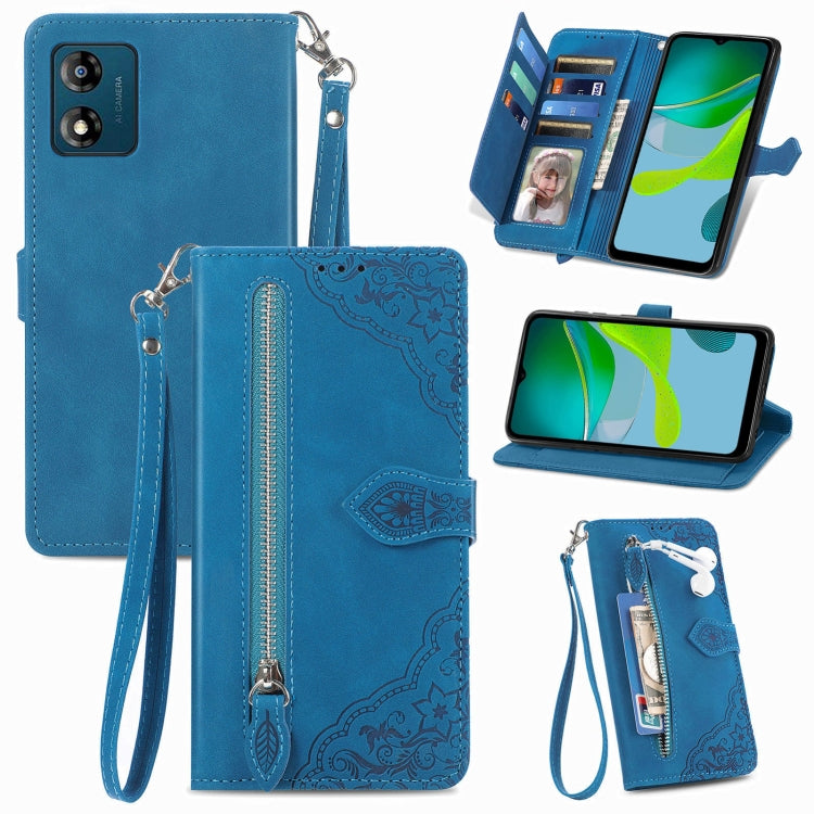 Custodia per telefono in pelle con cerniera fiore in rilievo, For Motorola Moto E13, For Motorola Moto G23, For OnePlus Nord CE 3 Lite, For OPPO Find X6 Pro