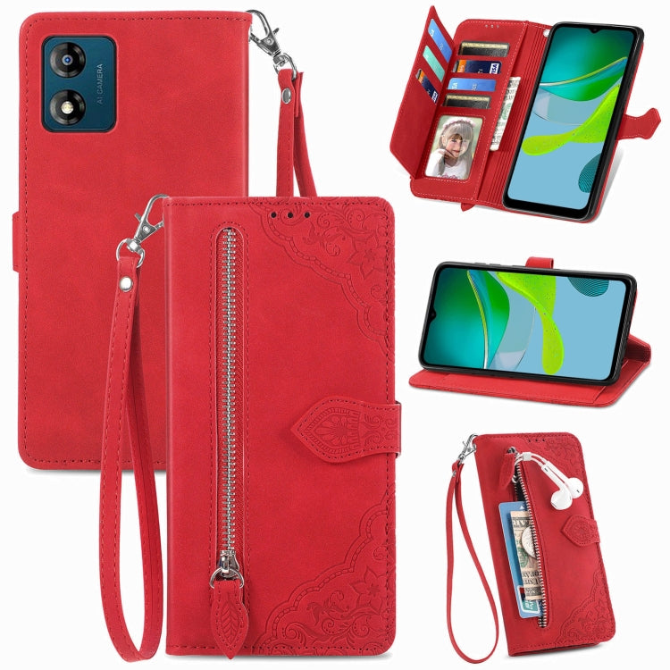 Custodia per telefono in pelle con cerniera fiore in rilievo, For Motorola Moto E13, For Motorola Moto G23, For OnePlus Nord CE 3 Lite, For OPPO Find X6 Pro