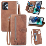 Custodia per telefono in pelle con cerniera fiore in rilievo, For Motorola Moto E13, For Motorola Moto G23, For OnePlus Nord CE 3 Lite, For OPPO Find X6 Pro