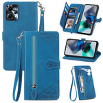 Custodia per telefono in pelle con cerniera fiore in rilievo, For Motorola Moto E13, For Motorola Moto G23, For OnePlus Nord CE 3 Lite, For OPPO Find X6 Pro