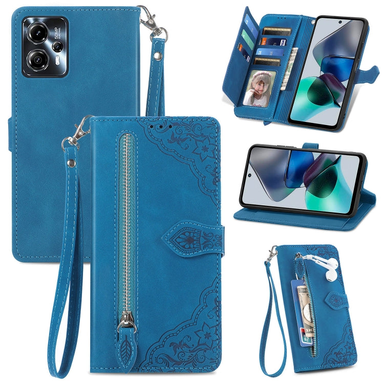 Custodia per telefono in pelle con cerniera fiore in rilievo, For Motorola Moto E13, For Motorola Moto G23, For OnePlus Nord CE 3 Lite, For OPPO Find X6 Pro
