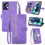 Custodia per telefono in pelle con cerniera fiore in rilievo, For Motorola Moto E13, For Motorola Moto G23, For OnePlus Nord CE 3 Lite, For OPPO Find X6 Pro