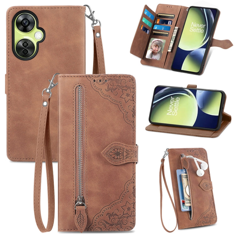 Custodia per telefono in pelle con cerniera fiore in rilievo, For Motorola Moto E13, For Motorola Moto G23, For OnePlus Nord CE 3 Lite, For OPPO Find X6 Pro