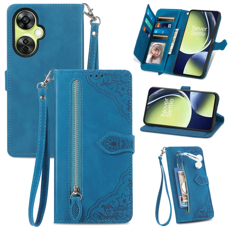 Custodia per telefono in pelle con cerniera fiore in rilievo, For Motorola Moto E13, For Motorola Moto G23, For OnePlus Nord CE 3 Lite, For OPPO Find X6 Pro