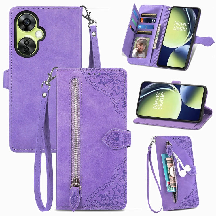 Custodia per telefono in pelle con cerniera fiore in rilievo, For Motorola Moto E13, For Motorola Moto G23, For OnePlus Nord CE 3 Lite, For OPPO Find X6 Pro