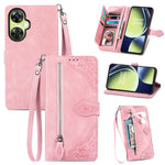 Custodia per telefono in pelle con cerniera fiore in rilievo, For Motorola Moto E13, For Motorola Moto G23, For OnePlus Nord CE 3 Lite, For OPPO Find X6 Pro