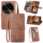 Custodia per telefono in pelle con cerniera fiore in rilievo, For Motorola Moto E13, For Motorola Moto G23, For OnePlus Nord CE 3 Lite, For OPPO Find X6 Pro